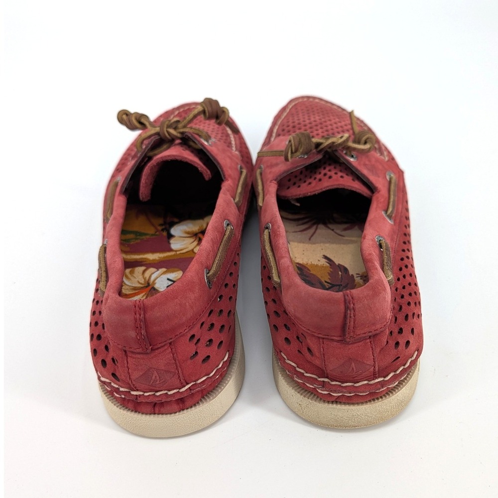 Sperry Top-Sider Boat Shoes Red Perforated Leather Nautical Preppy Loafers - Picture 5 of 6